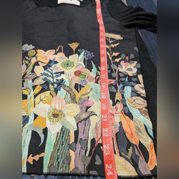 Anthropologie Black Floral Print Flamingo Garden top medium by Michelle - Picture 6 of 9